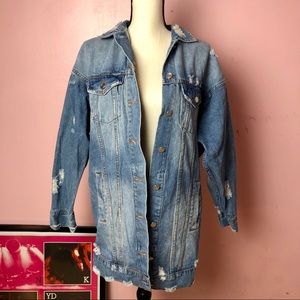 Long Distressed Denim Jacket